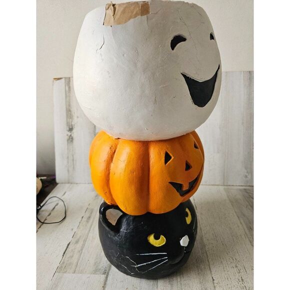 Halloween cat ghost candy bowl totem jack-o'-lantern pumpkin unique vintage deco - Picture 7 of 10